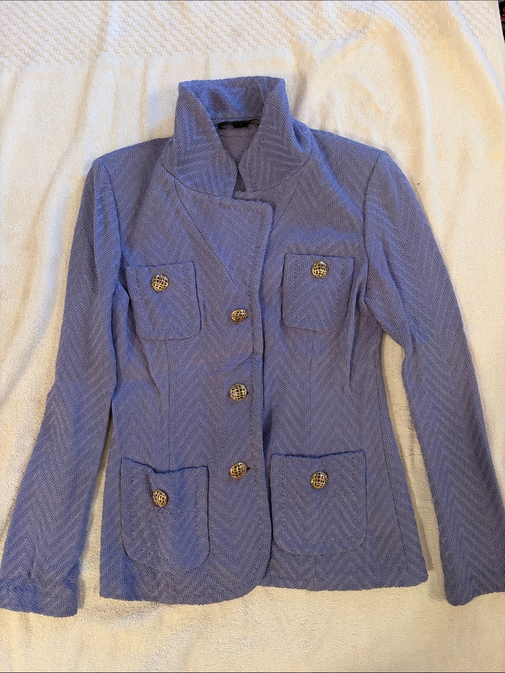 St. John Periwinkle Quilted Blazer with Gold-Tone Buttons